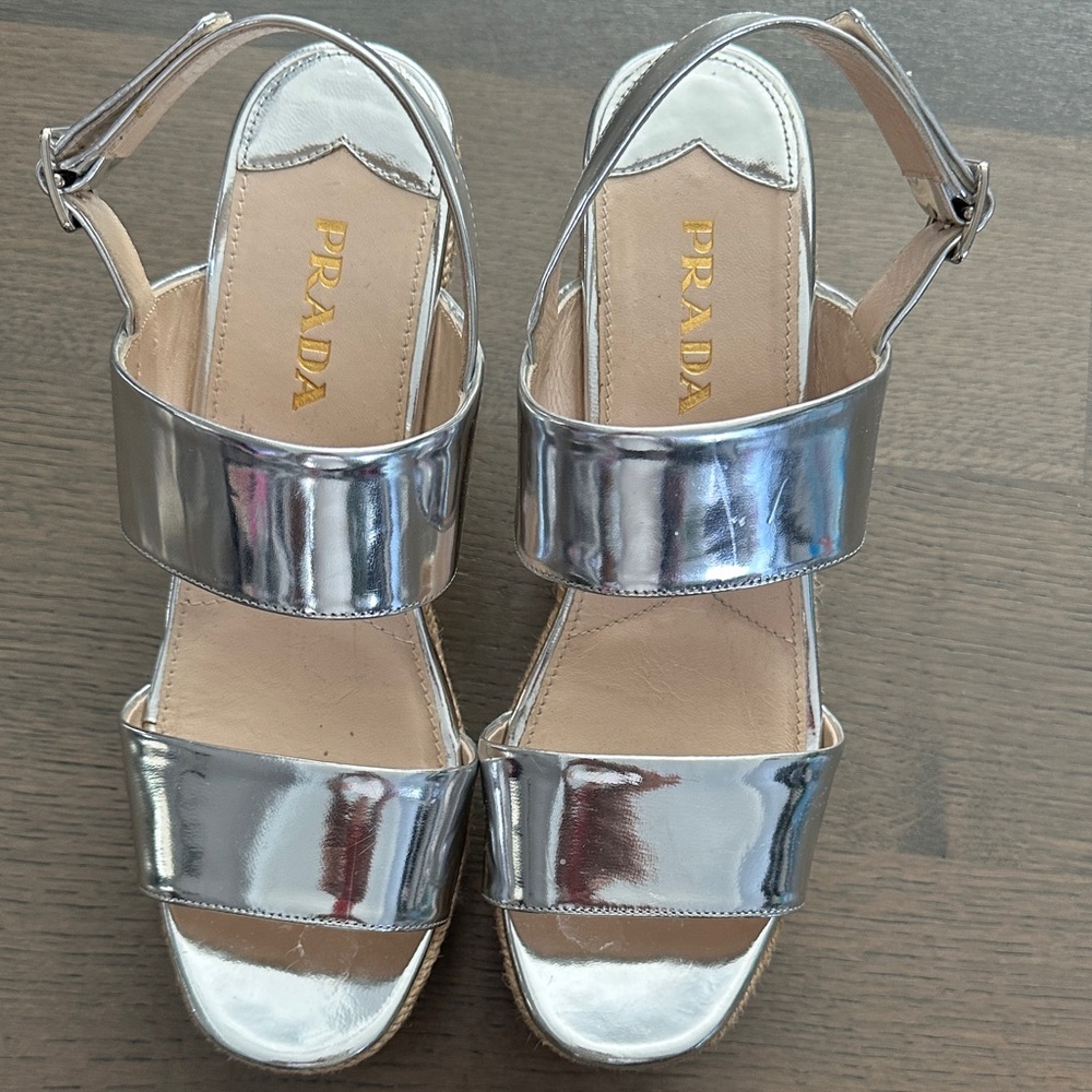 Prada Metallic Silver Women's Sandals